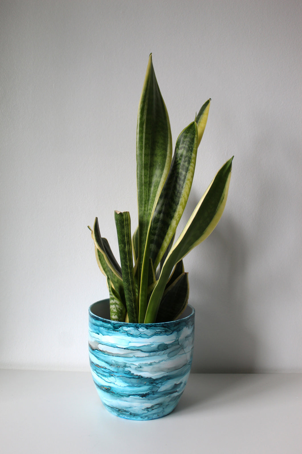 Large Blue & Grey Plant Pot